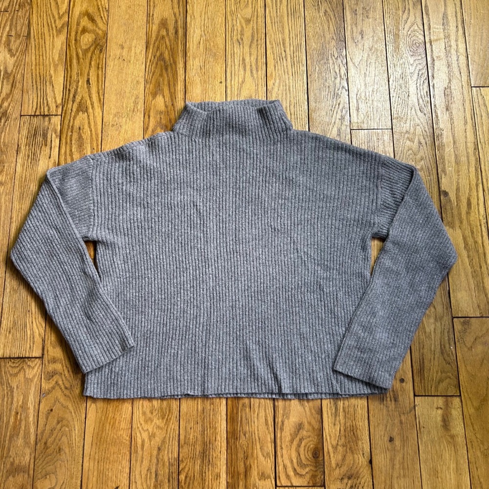 BP. Nordstrom Grey Ribbed Mock Neck Sweater‎ Wool Blend L Boxy Cropped Pullover